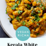 plate of spicy white bean stew, text overlay