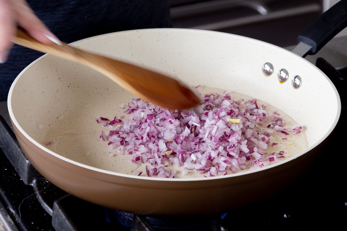 onion in the pan before cooking