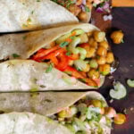 close-up of chickpea wraps, so you can see the fillings and toppings really well
