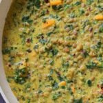 close-up of lentil coconut curry in the pan