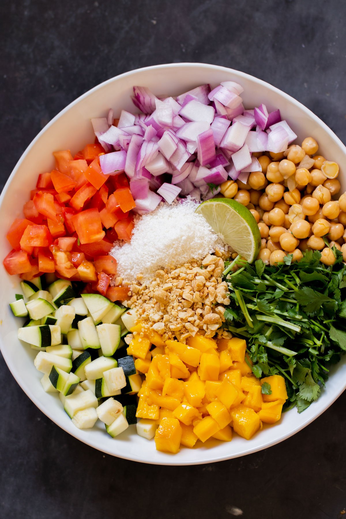 koshimbir salad ingredients in the bowl before mixing
