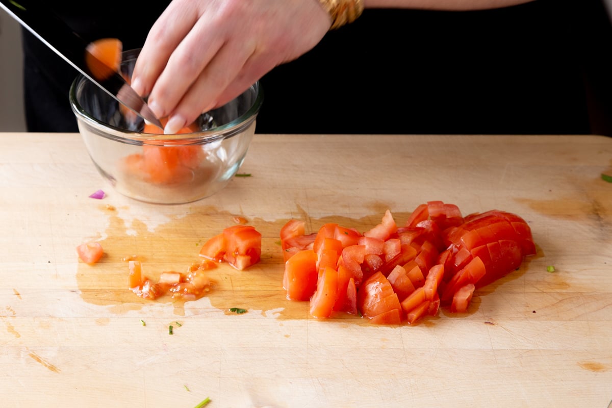chopping tomatoes