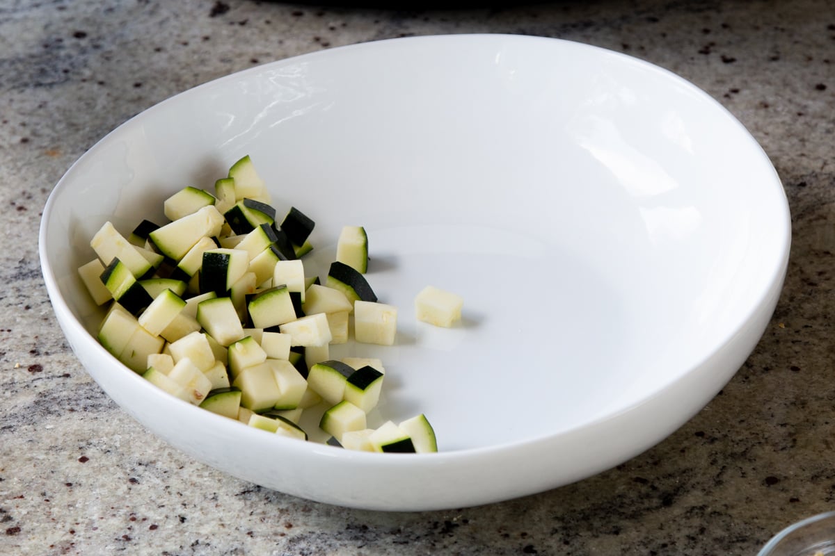 chopped zucchini in a bowl