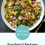 bowl of zucchini koshimbir salad, text overlay