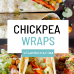 image collage of chickpea wraps and tacos, text overlay