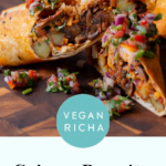 photo of the crispy tofu burrito, text overlay