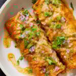 close-up of butter chicken enchiladas on the plate