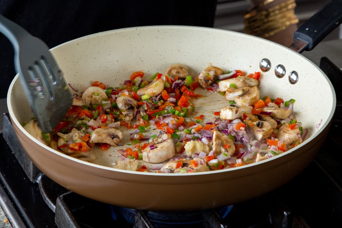 aromatics in the pan, after cooking