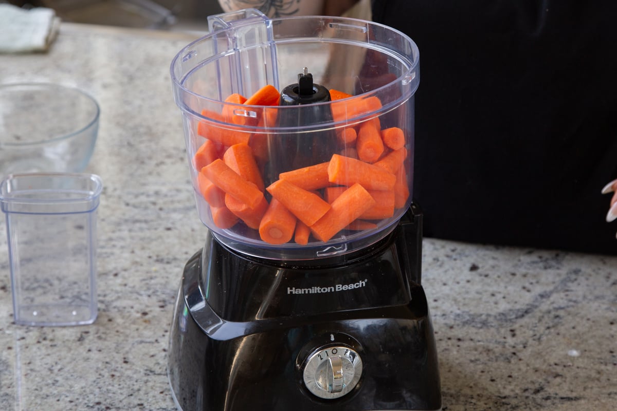 carrots in the food processor before blending