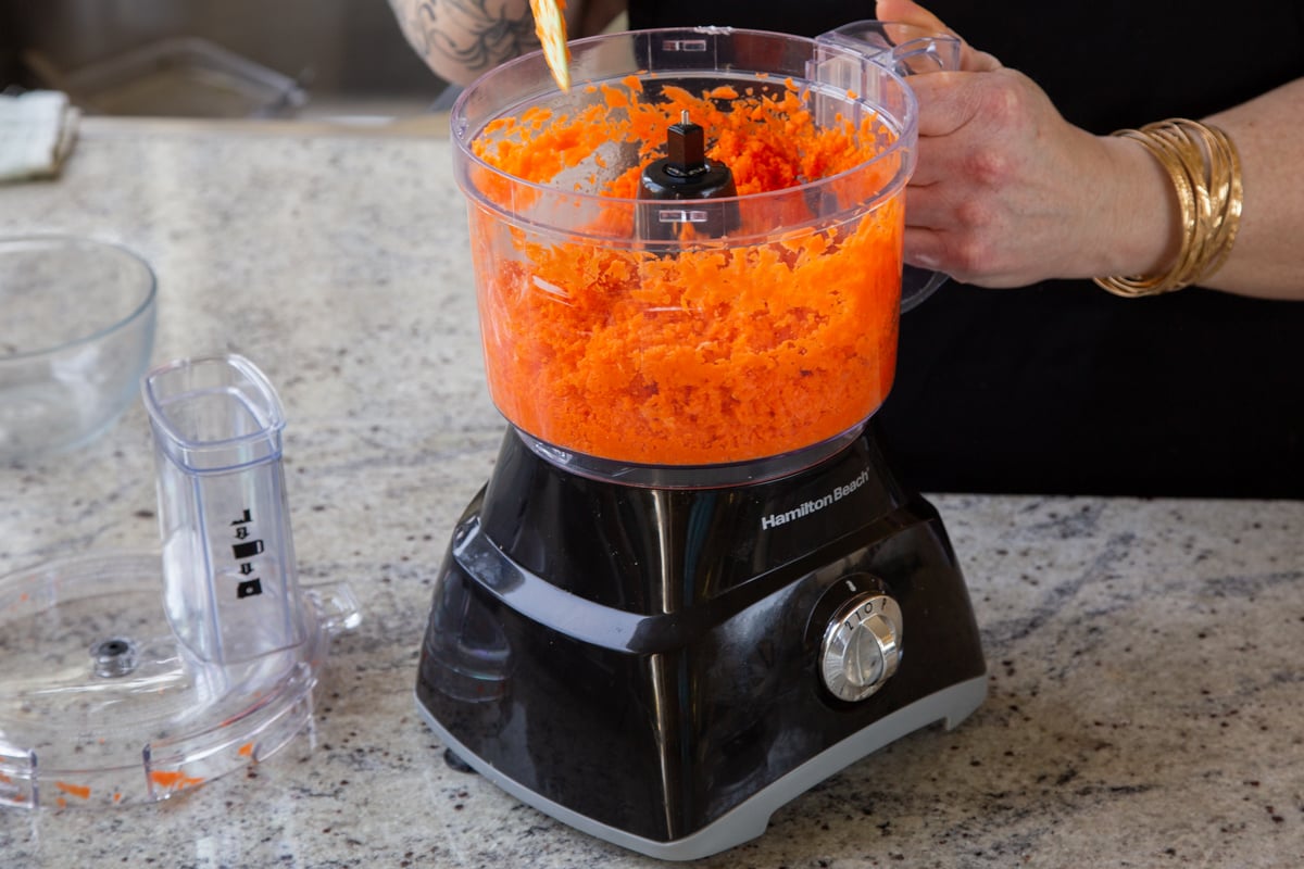 carrots in the food processor after blending
