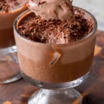 spoon taking a bite of vegan chocolate pudding