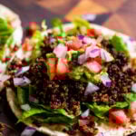close-up of crispy quinoa tacos, so you can see the texture