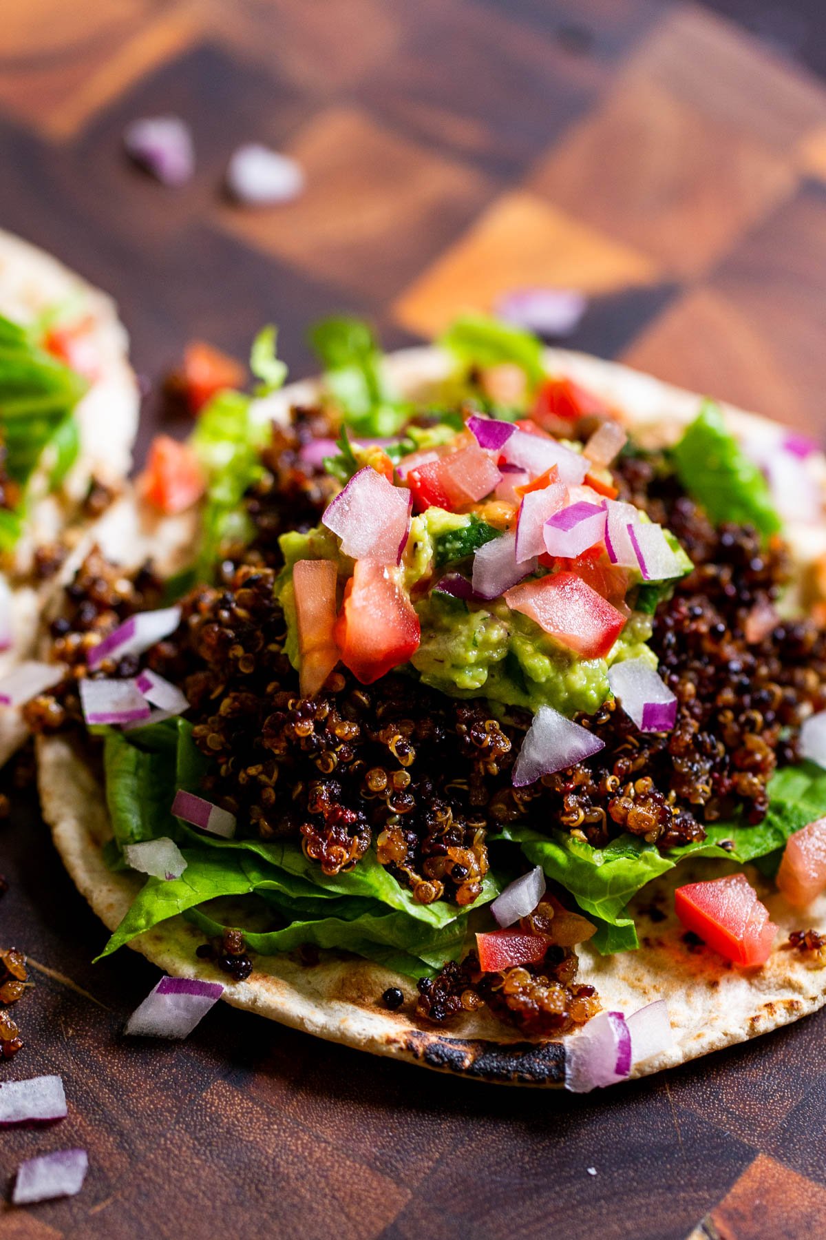 close-up of crispy quinoa tacos, so you can see the texture