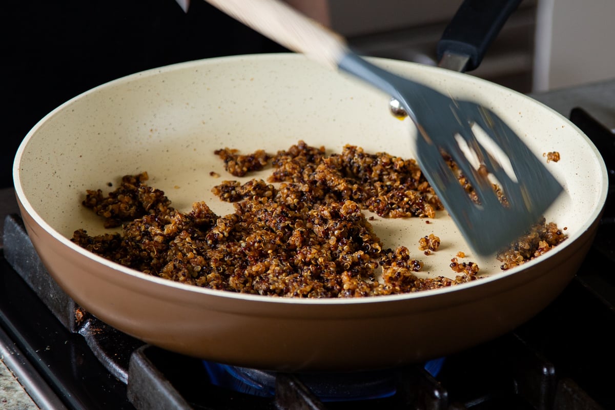 quinoa taco meat in the pan, after cooking