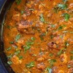 close-up of Hyderabadi chicken curry in the pan