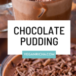 photos of vegan chocolate pudding, text overlay