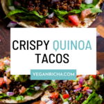 photos of crispy quinoa tacos, text overlay