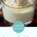 cup of vegan lemon pudding, text overlay