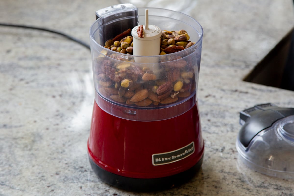 nuts in the food processor, before processing
