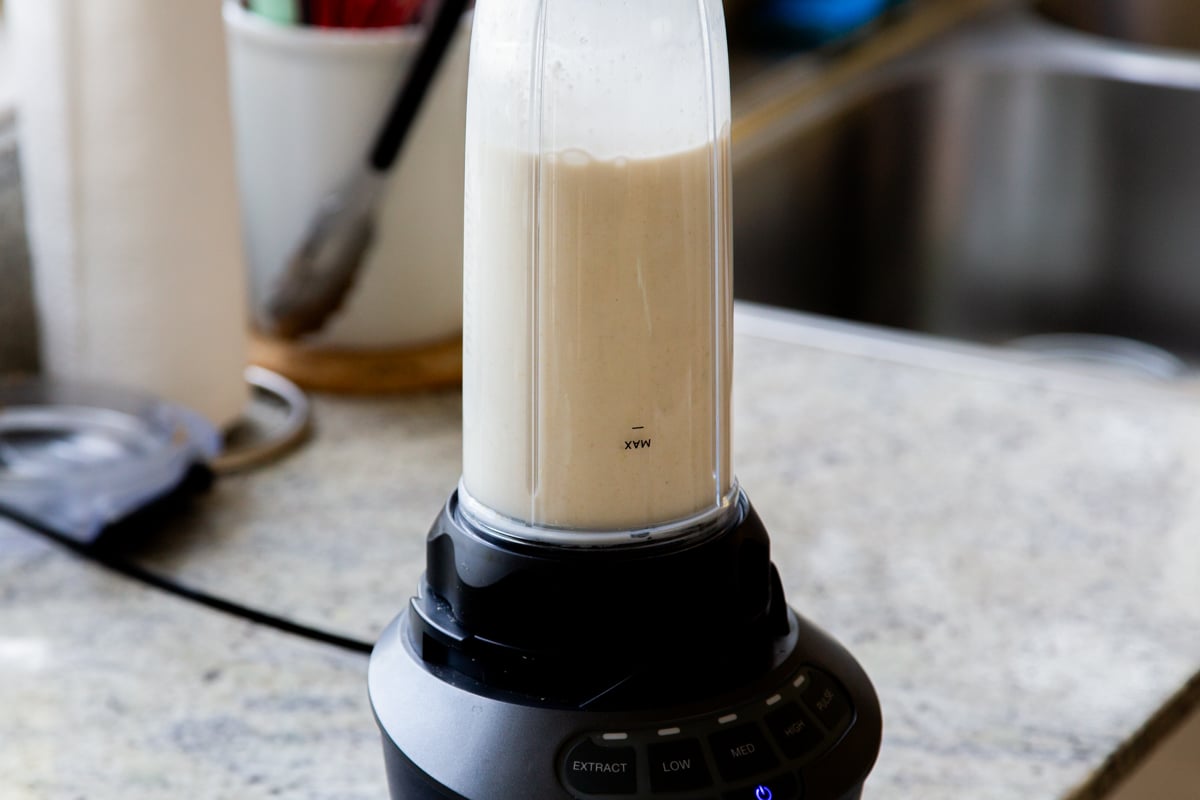 cheesecake mixture in the blender, after blending
