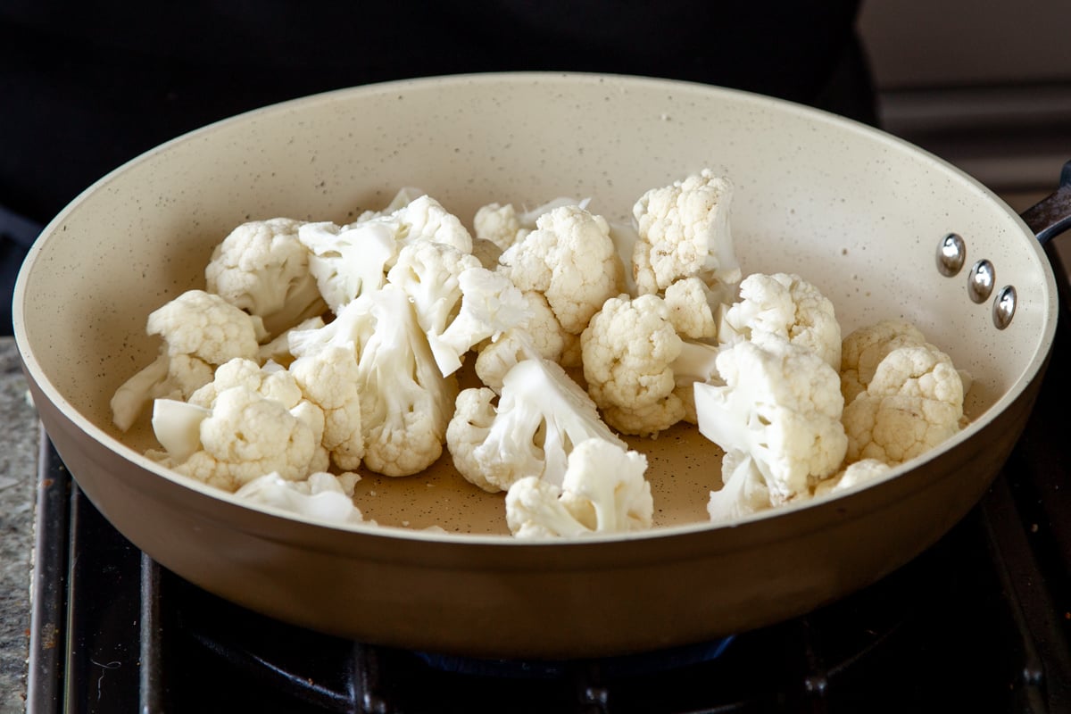 cauliflower in the pan, before cooking