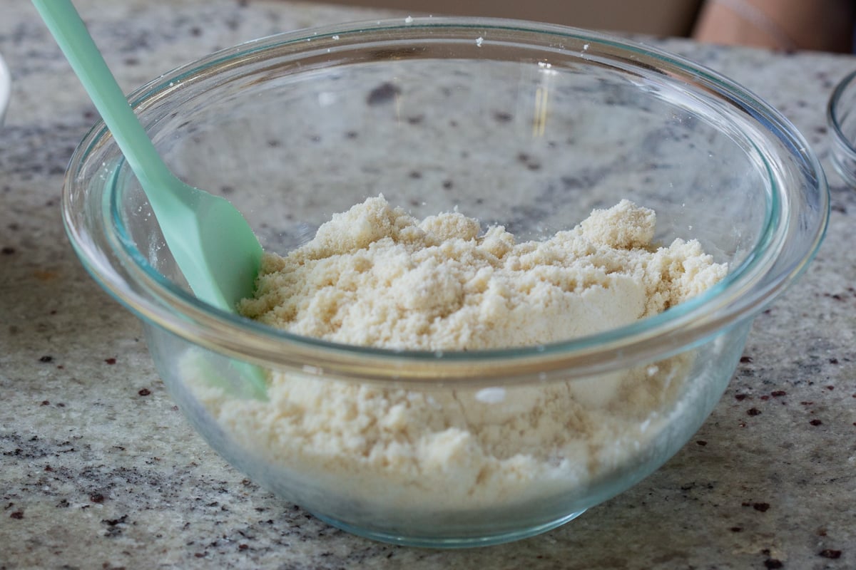 dry ingredients in a glass bowl after mixing