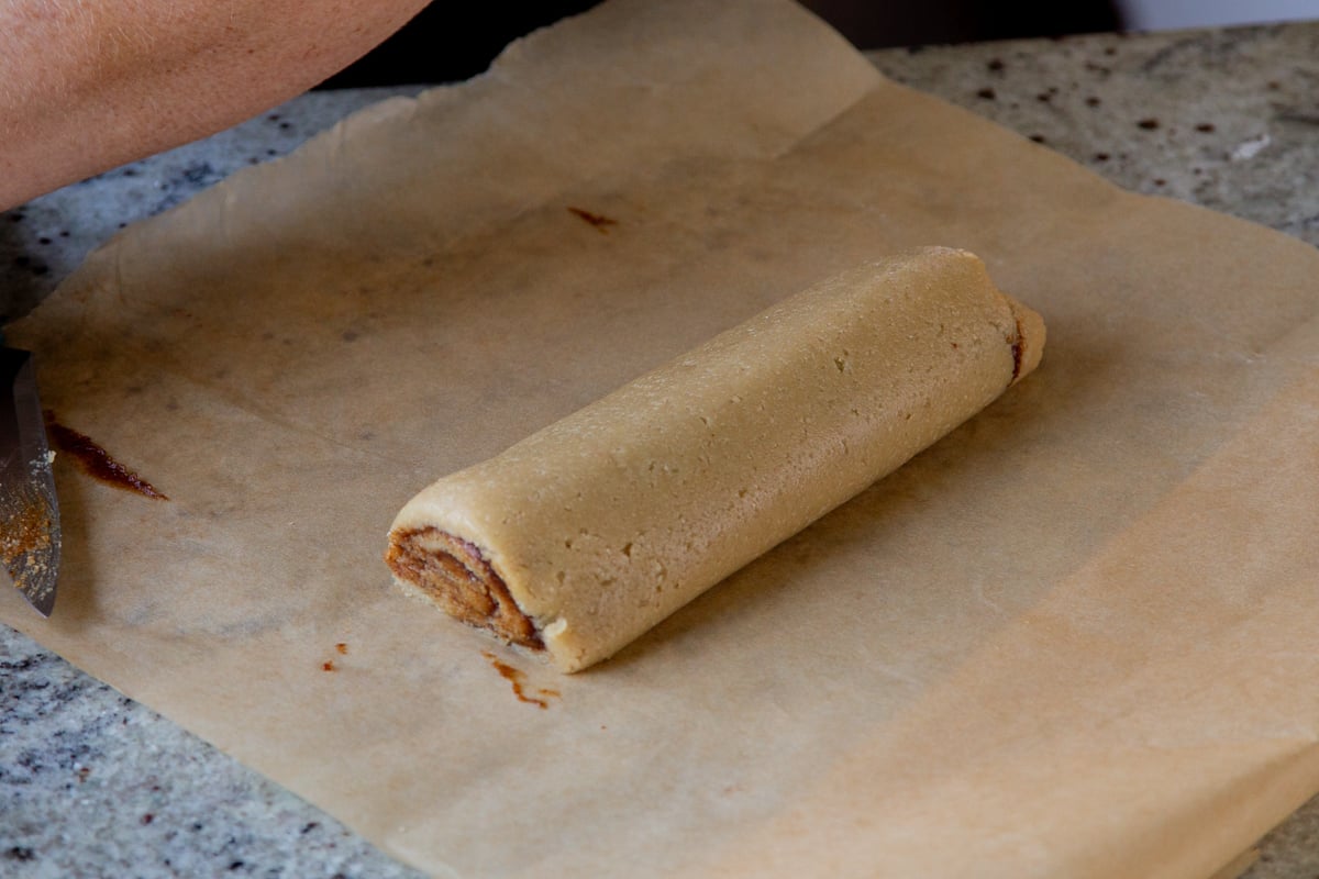 cookie dough after rolling it up