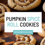 photo collage of pumpkin spice roll cookies, text overlay