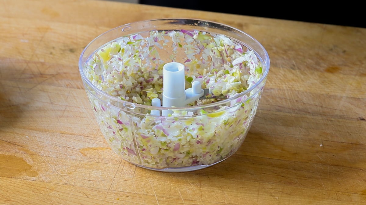 chopped garlic, ginger, and chili in the food processor