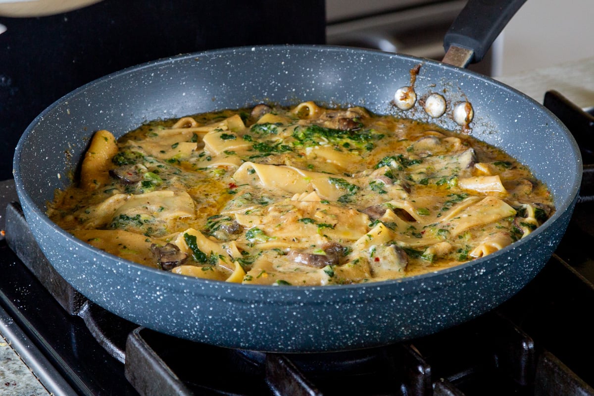 smoky skillet lasagna, after mixing in the spinach