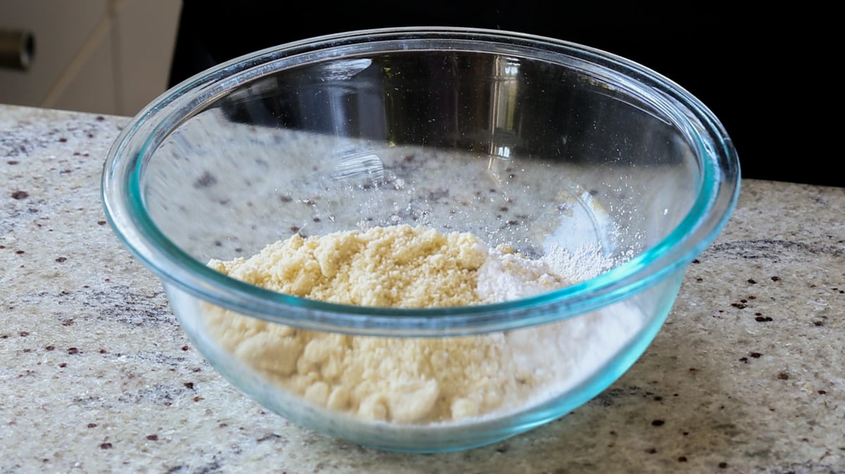 almond flour and other dry ingredients in the mixing bowl, before mixing