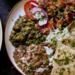 close-up of a plateful of food from the diwali party menu