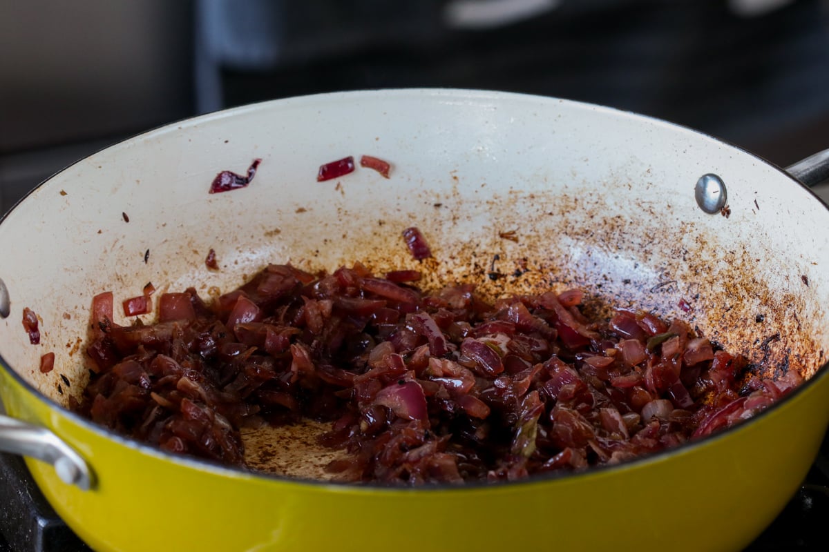 onion in the pan, after cooking
