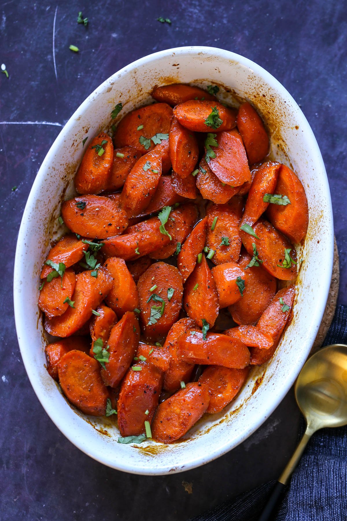 spiced glazed carrots in the baking dish