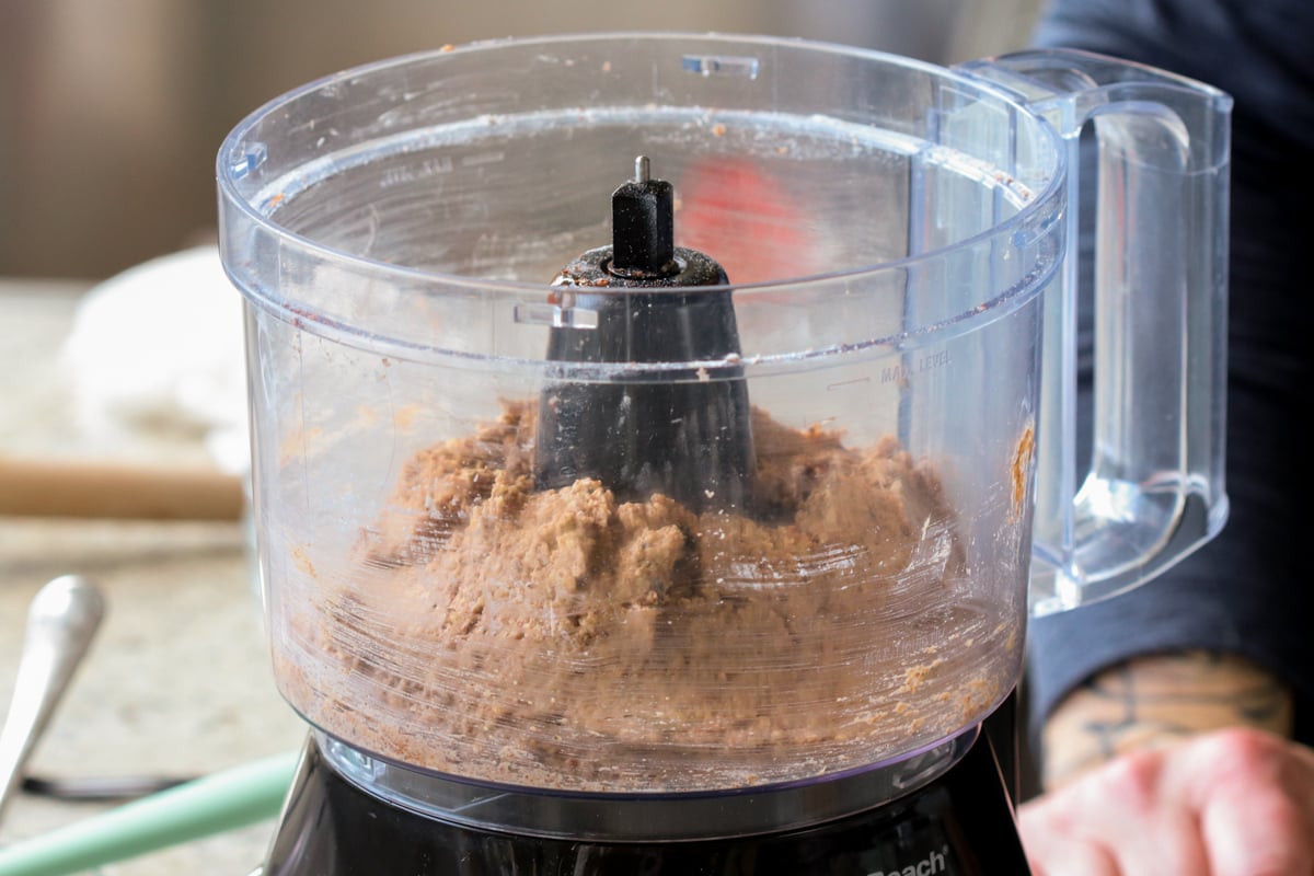 chickpea mixture in the food processor, after processing