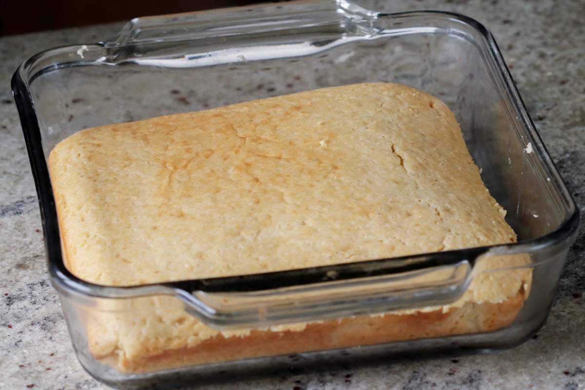 tiramisu cake layer in the pan board after baking