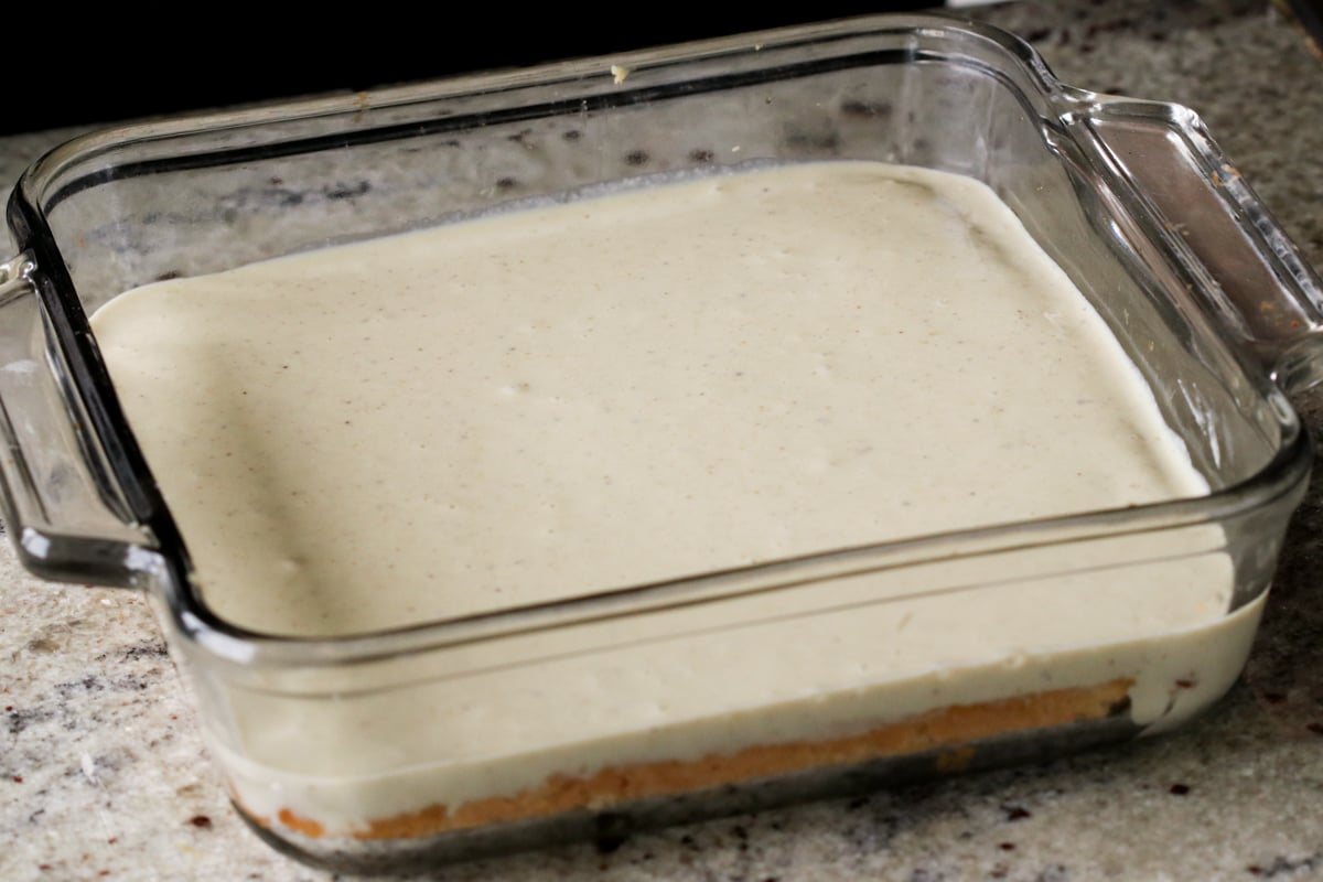 first kulfi cream layer, after evening it out with a spatula
