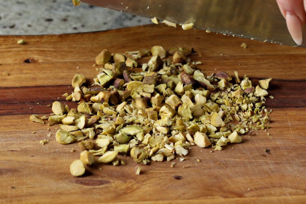chopping pistachios