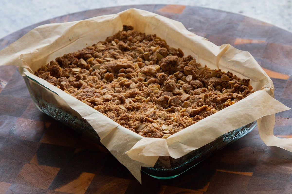 pumpkin crisp in the pan, after baking