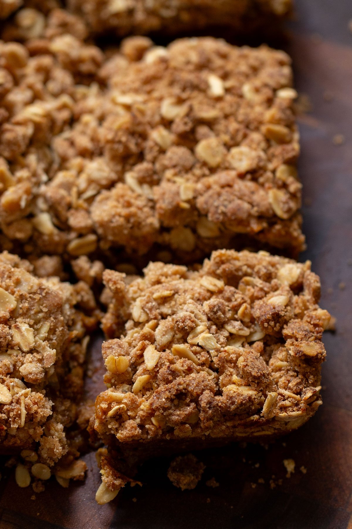 slice of pumpkin crisp on a wooden board
