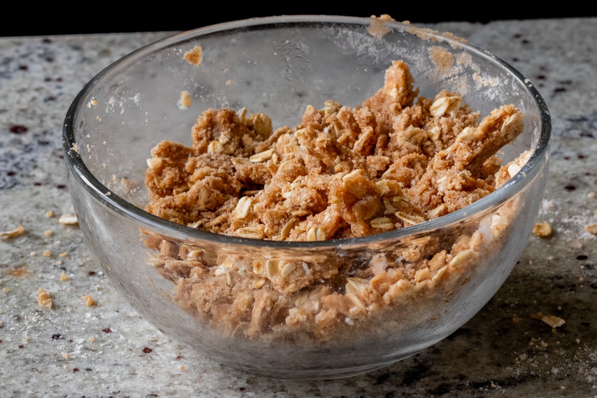 crumble topping in the bowl after mixing