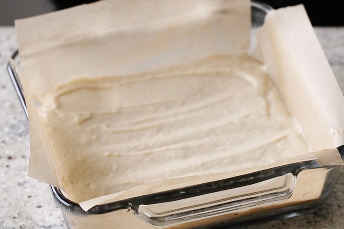 tiramisu cake batter in the pan