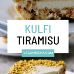 image collage of slices of kulfi tiramisu, text overlay