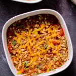 savory baked oatmeal in the baking pan after baking