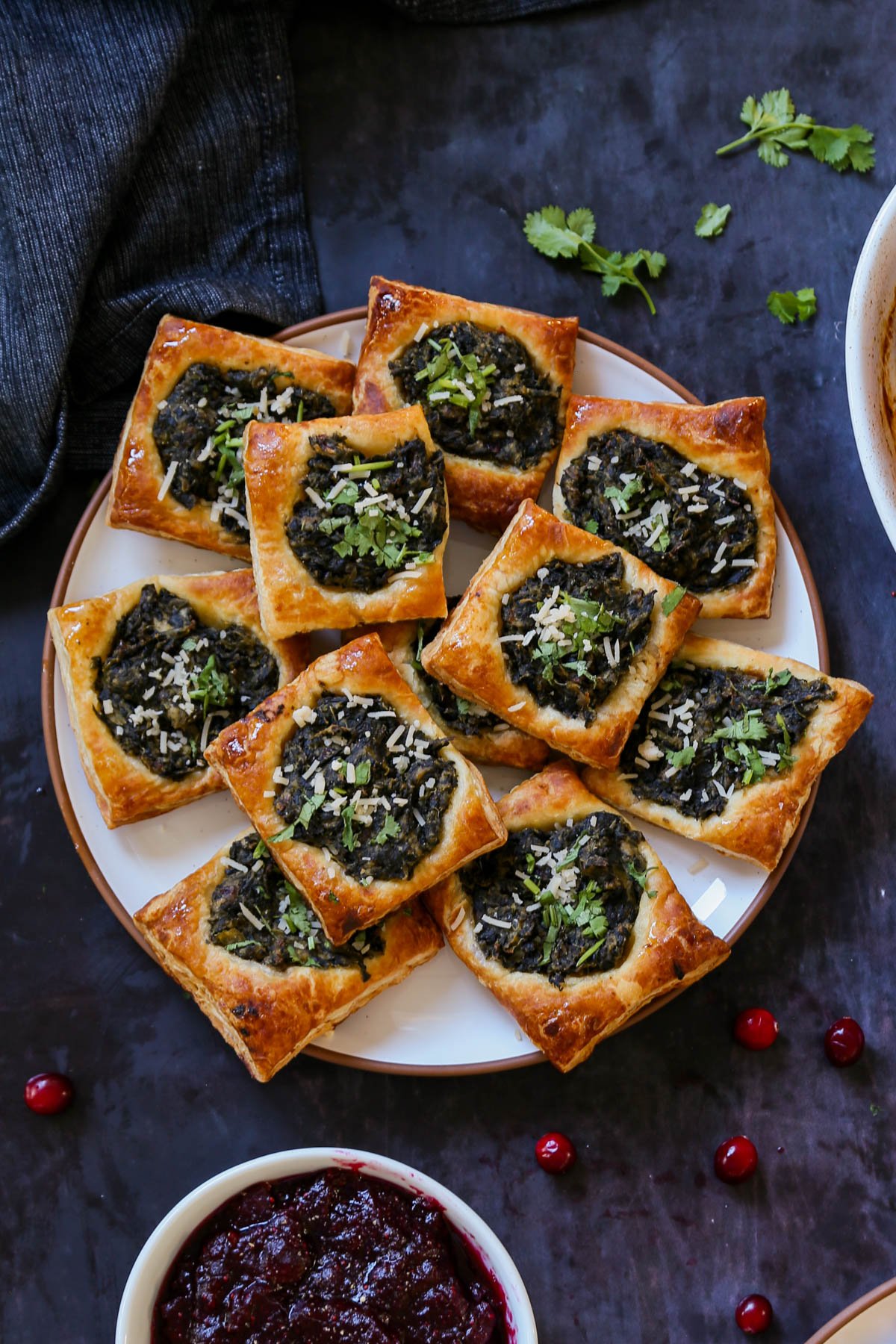 spinach puff pastry on a serving platter