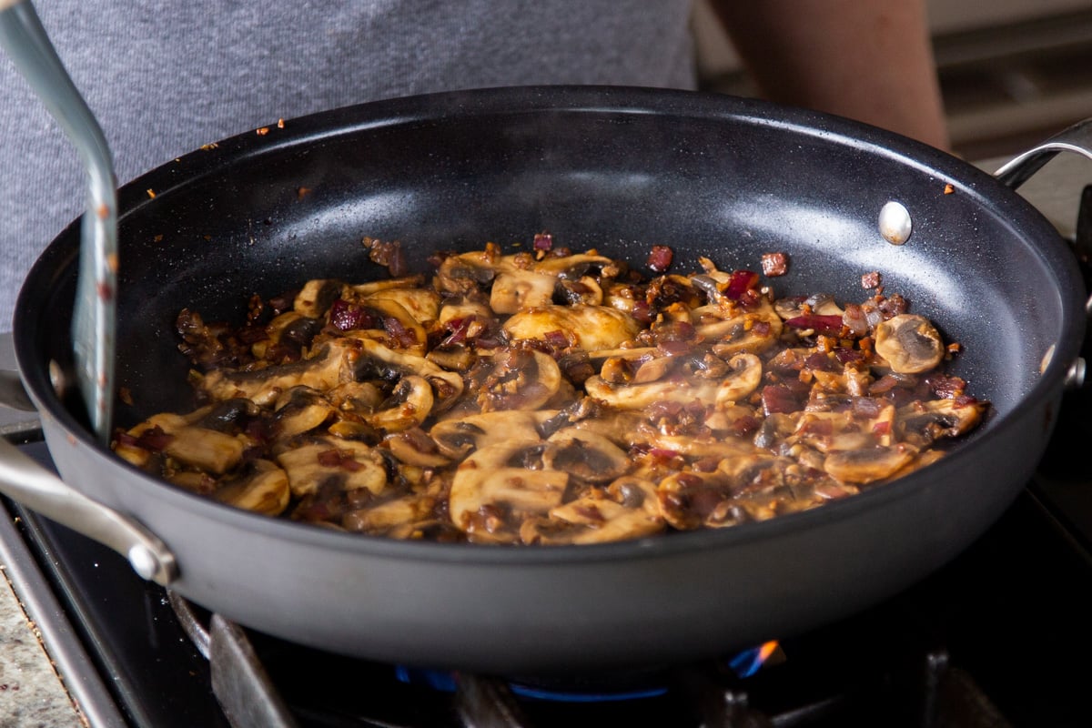 mushrooms int he pan after cooking