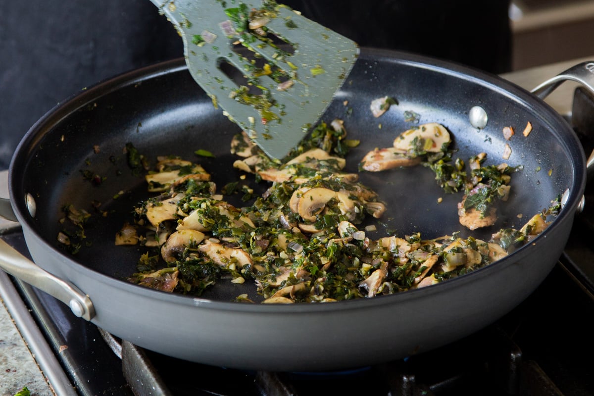 mushrooms and spinach after cooking