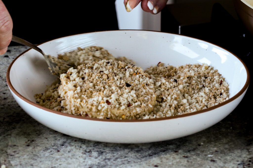 sliced tofu cutlets coated in a second layer of panko