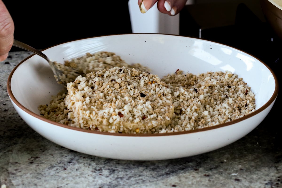 sliced tofu cutlets coated in panko