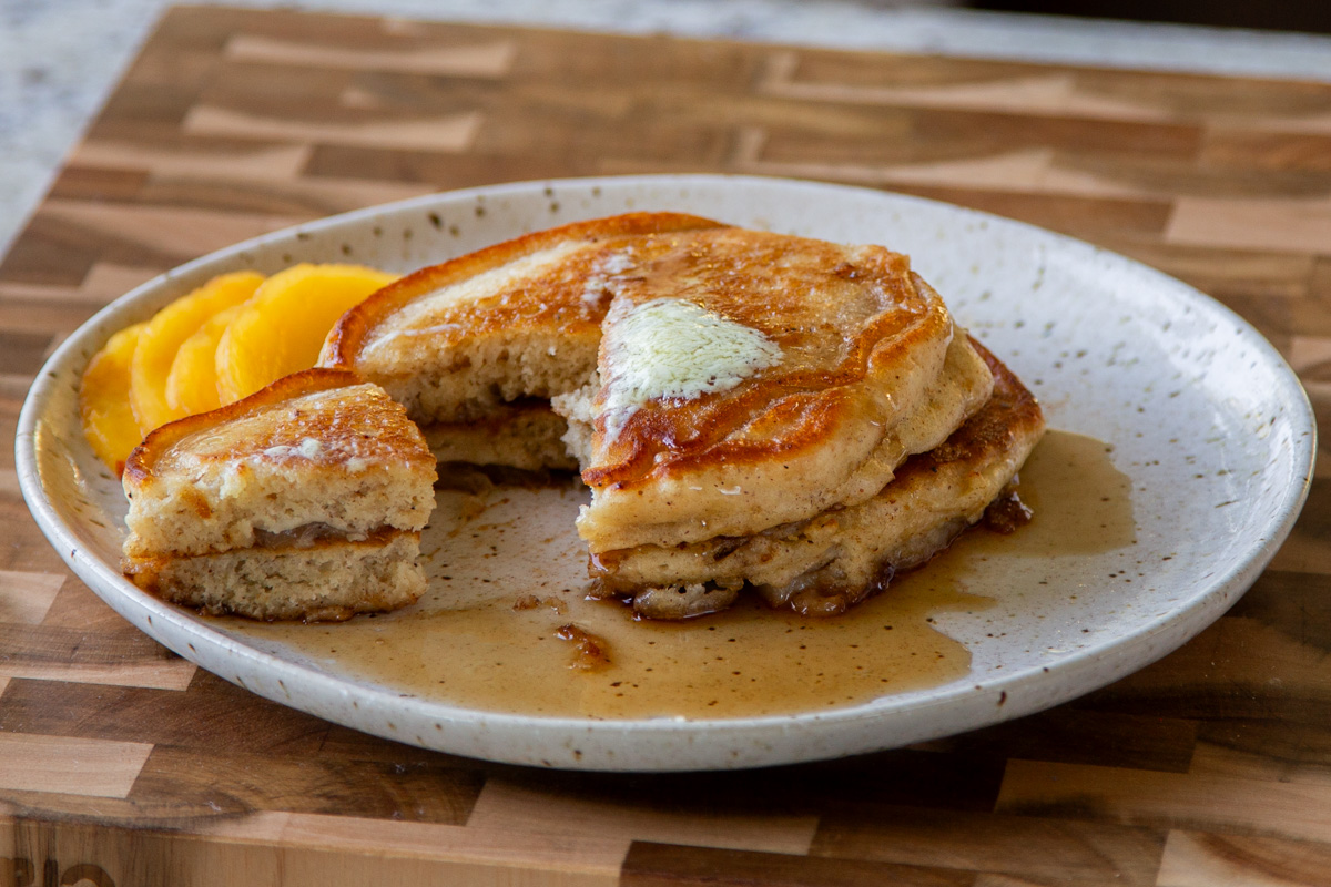 plate of peach upside-down pancakes